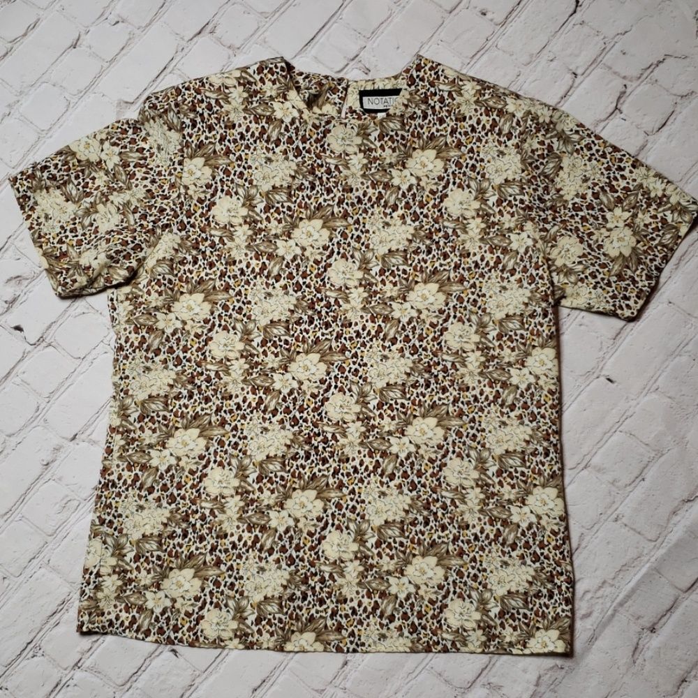 Notations Animal Print Petite Blouse with shoulder pads